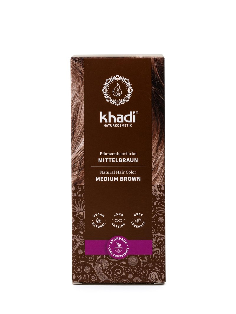 khadi MEDIUM BROWN Natural Hair Color - Hair dye for lively, warm cinnamon brown to strong, deep medium brown - 100% plant-based - 3.5 oz