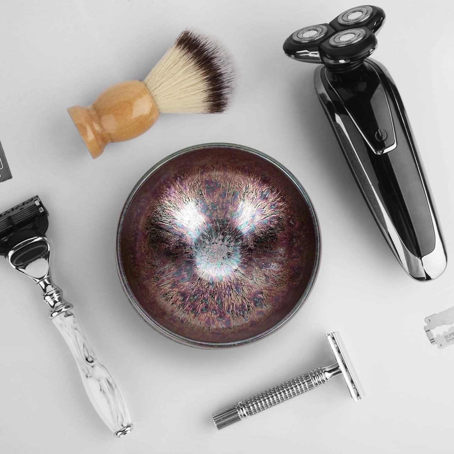 Ceramic Shaving Bowl for Men - Jian Zhan Glaze Wet Shave Mug | Purple Lathering Bowl