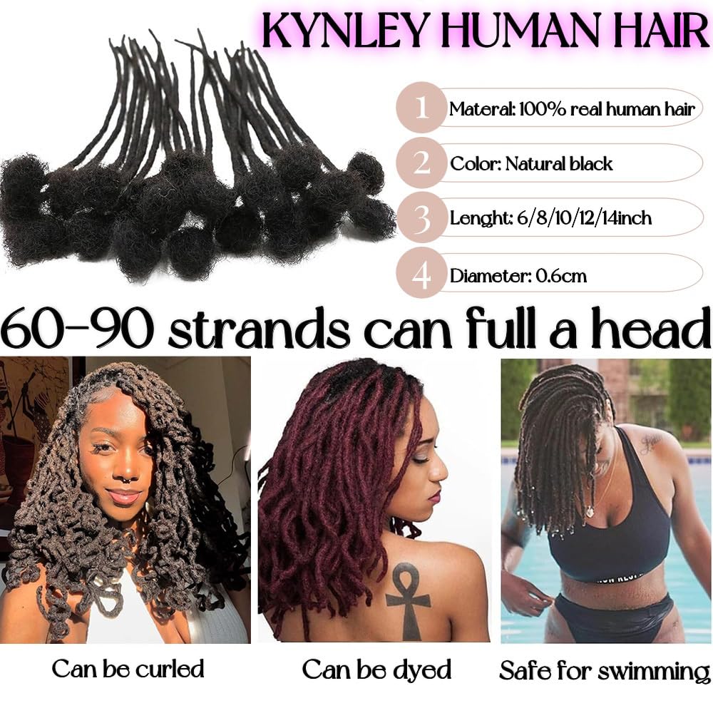0.4cm & 0.6cm Width, 4-14 Inches10, 30, 60, 100 Strands Options 100% Real Human Hair Dreadlock Extensions for Men/Women/Kids, Handmade Permanent Loc Extension Bundles (0.4cm, 6inches, 30Strands)