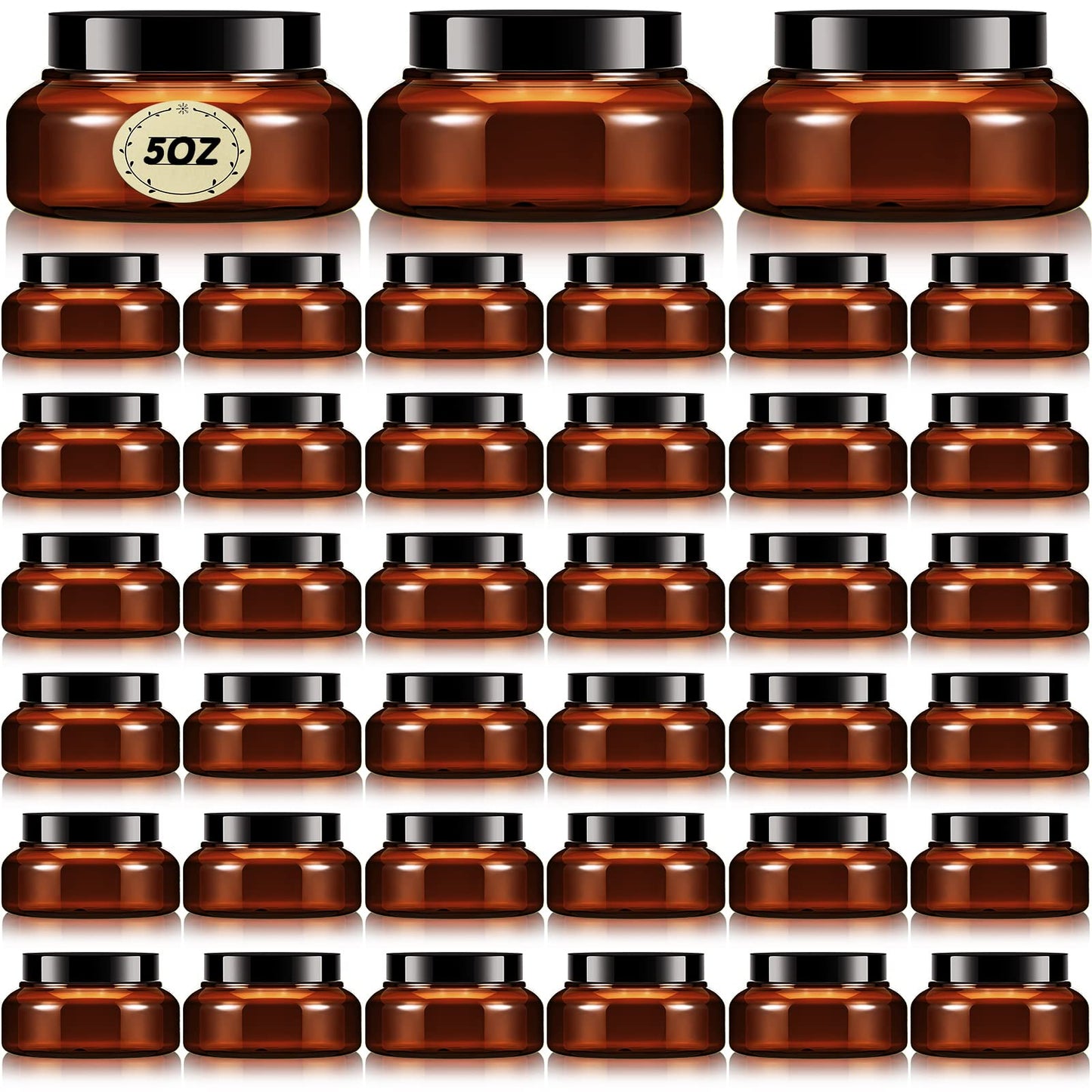 Didaey 36 Pack 5 oz Round Wide-mouth Leakproof Plastic Container Jars with Lids Refillable Plastic Cosmetic Containers for Kitchen Use Lotions & Beauty Products(Amber)