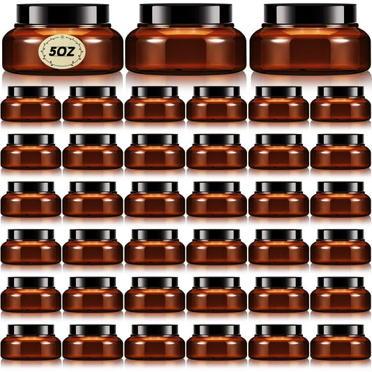 Didaey 36 Pack 5 oz Round Wide-mouth Leakproof Plastic Container Jars with Lids Refillable Plastic Cosmetic Containers for Kitchen Use Lotions & Beauty Products(Amber)