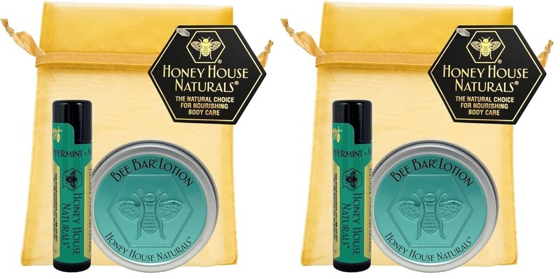 Honey House Naturals Gift Set - All-Natural Moisturizing Lotion Bar & Lip Butter | Peppermint, Made in USA