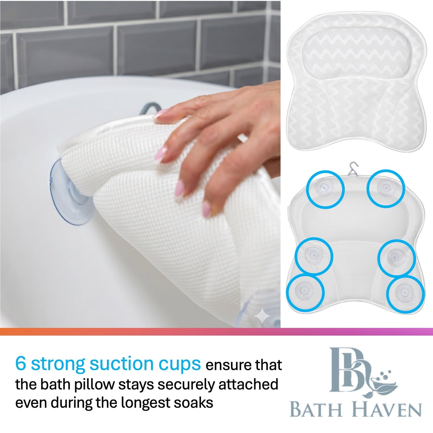 Bath Pillow Bathtub Pillow Back Neck Support Pillow, Spa Cushion for Tub, Relaxing Headrest Bath Pillow, Portable Washable Bathtub Accessories with 3D Air Mesh Thick Soft Bath Pillow (Deluxe)