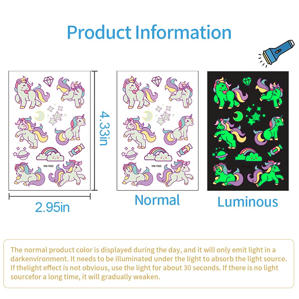 310 Pcs Luminous Temporary Tattoos For Kids,Mixed Styles Glow In The Dark Tattoos for Boys and Girls,Butterfly Dinosaur Pirate Mermaid Fake Tattoo Stickers,Glow Party Supplies Arts and Crafts