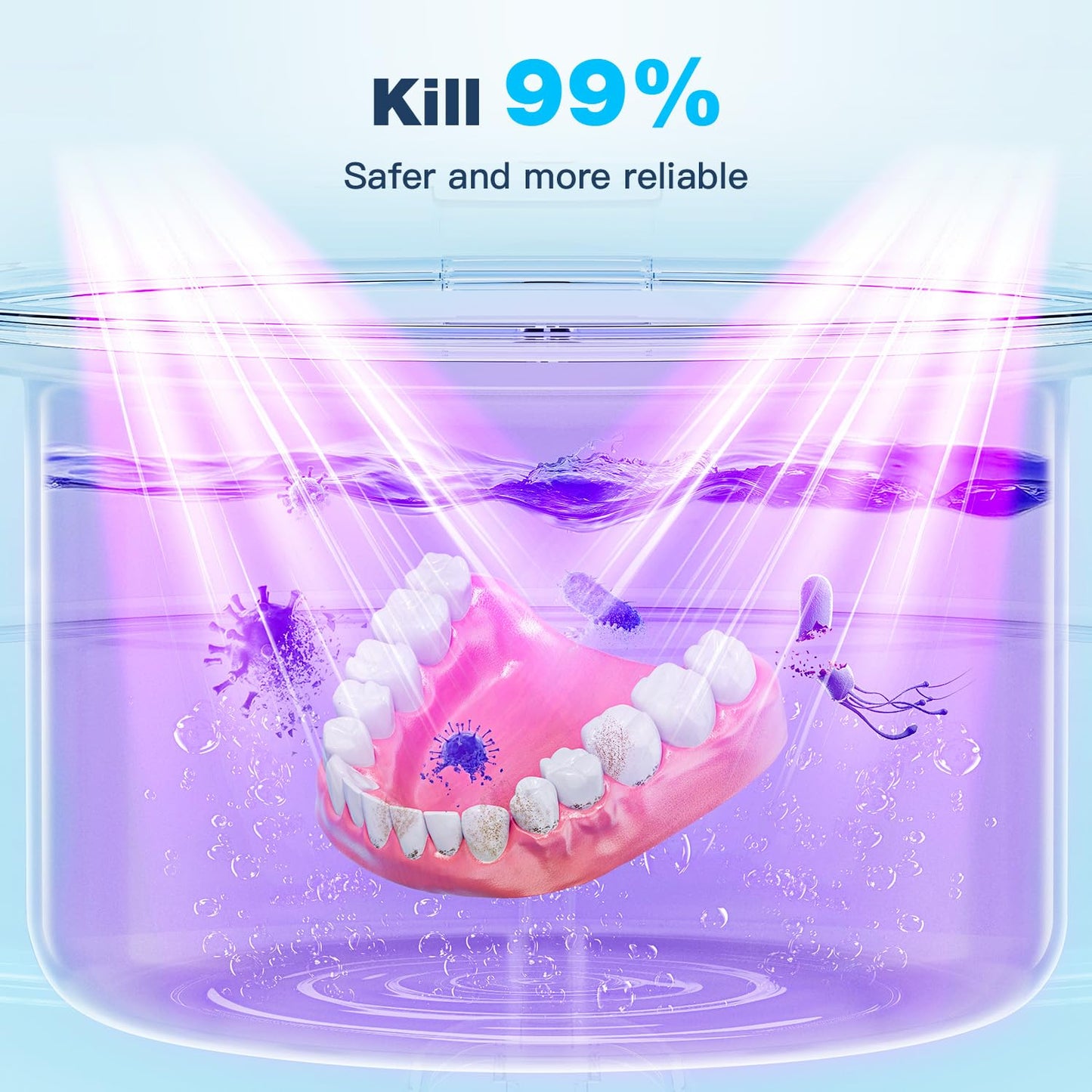 Ultrasonic Retainer Cleaner Machine,45kHz Ultrasonic Cleaner,360°Cleaning for Dentures,Aligner,Mouth Guard,Jewelry,Braces,Toothbrush Heads with 200 ML Dental Cleaning Pod, 3 Modes,White