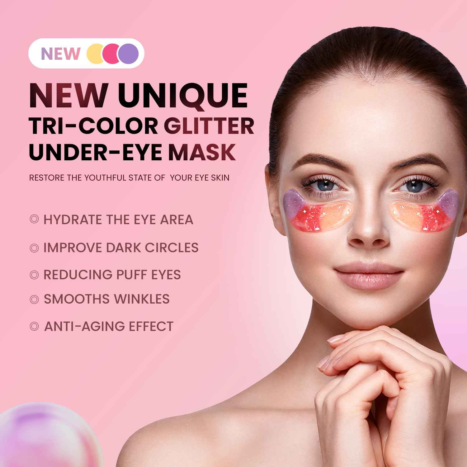 AILEORY Under Eye Patches (36 Pairs) - New Tri-color Glitter Eye Gel Pads for Dark Circles Puffy Eyes,Under eye Bags,Wrinkles|Natural Collagen Under Eye Mask Patches, Gel Under Eye Patches