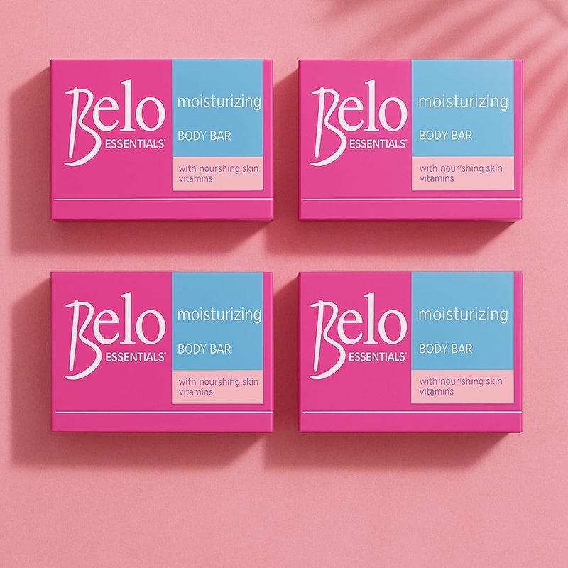 Belo Essentials Moisturizing Body Bar | Gentle Cleansing & Hydrating Skincare - 4 Bars, 135g Each