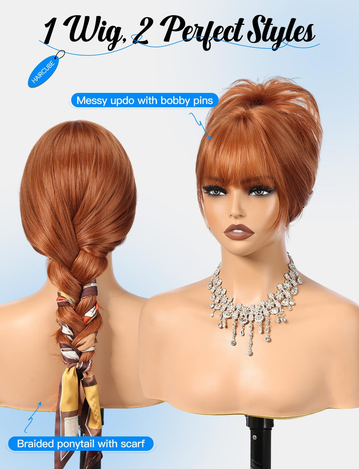 HAIRCUBE Layered Auburn Medium Long Straight Synthetic Wigs for Women with Bangs Heat Resistant Natural Look for Daily Use