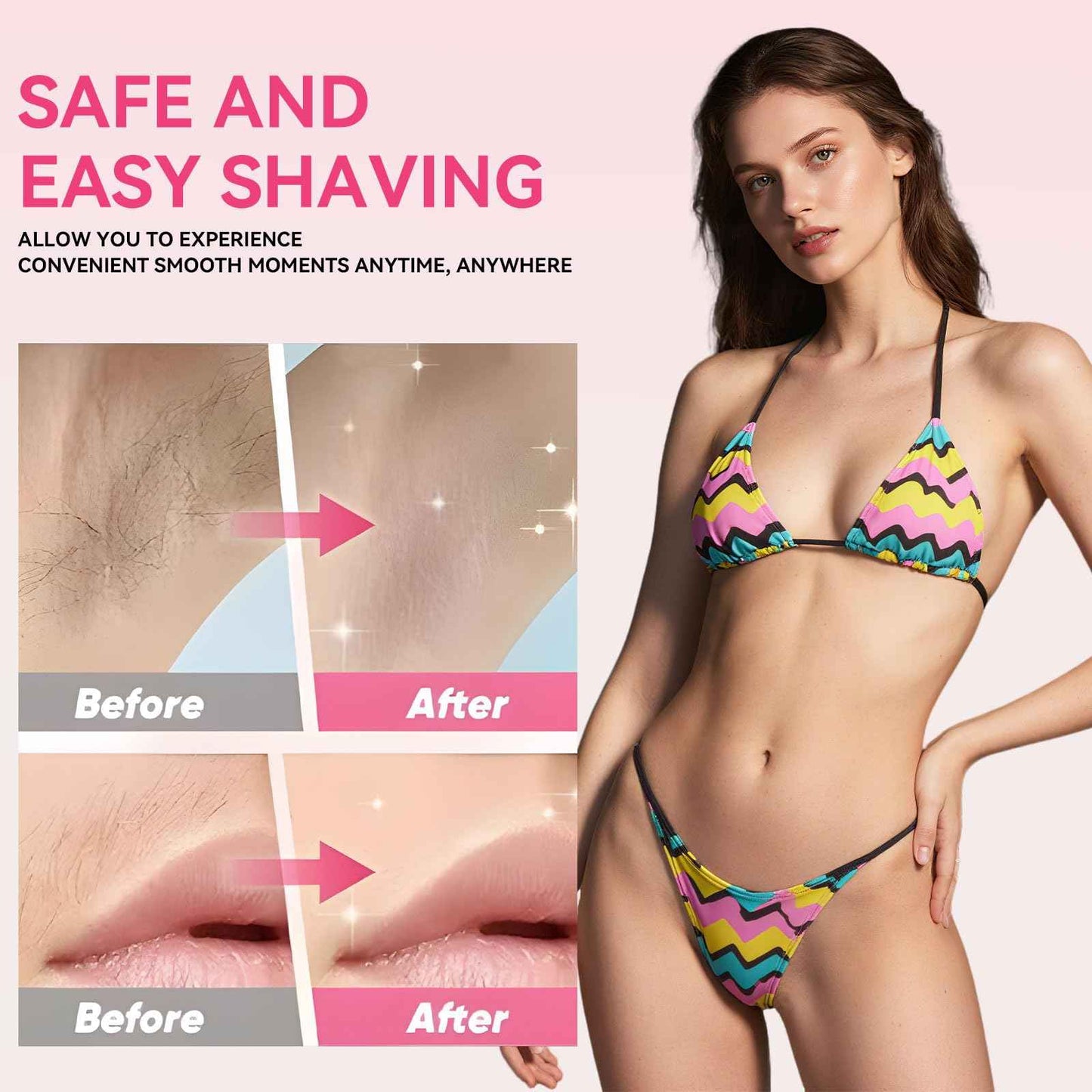 VQQEFF Bikini Trimmer for Women 2 in 1 Electric Razors IPX7 Waterproof Wet & Dry Use Womens Electric Razor Dual Head Shaver for Bikini Underarm Leg Arm Body Face, Pink