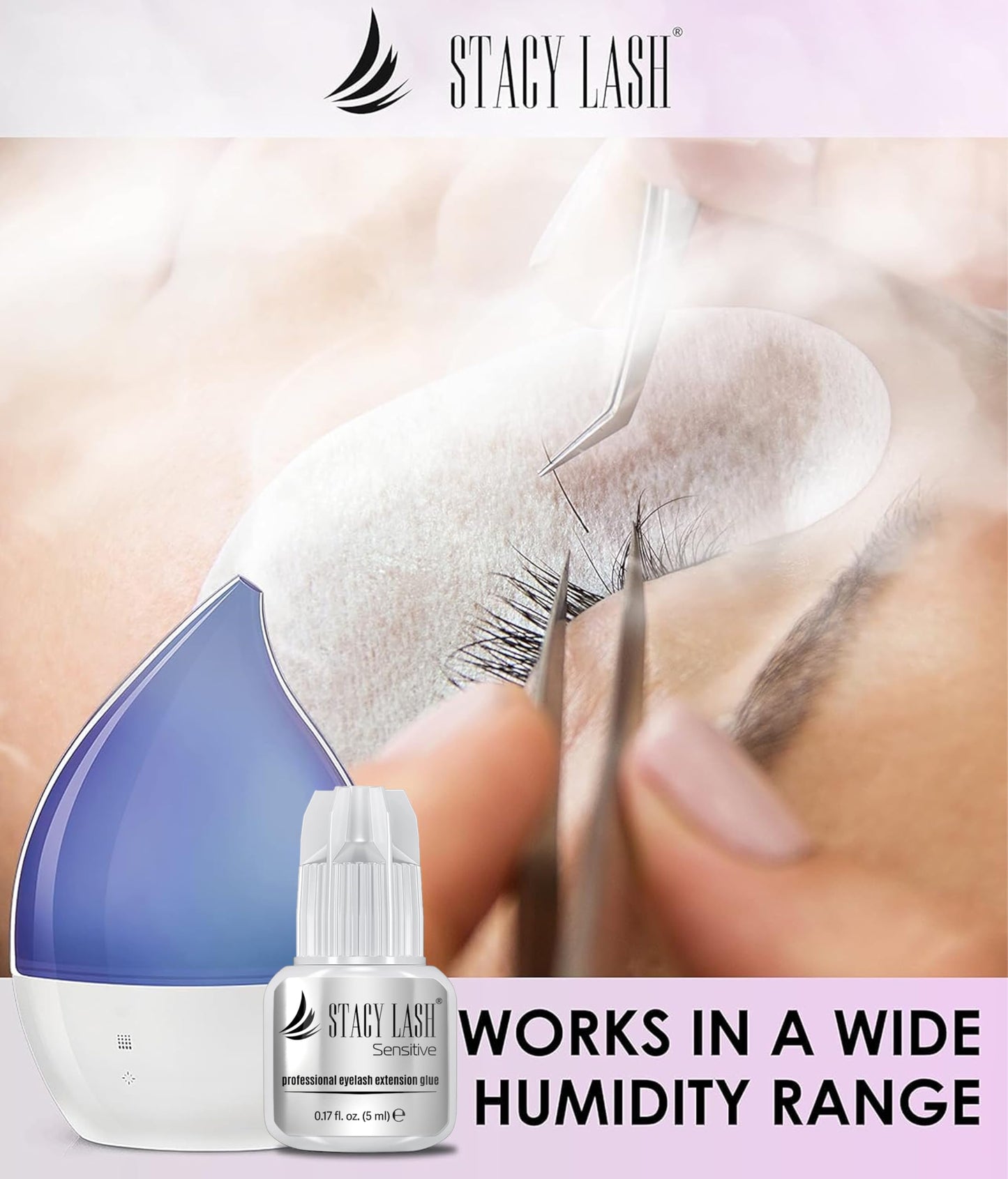STACY LASH Sensitive Eyelash Extension Glue 0.17fl.oz/5ml / 5-6 Sec Drying time/Retention – 4-5 Weeks/Black Adhesive/Lash Tech Supplies