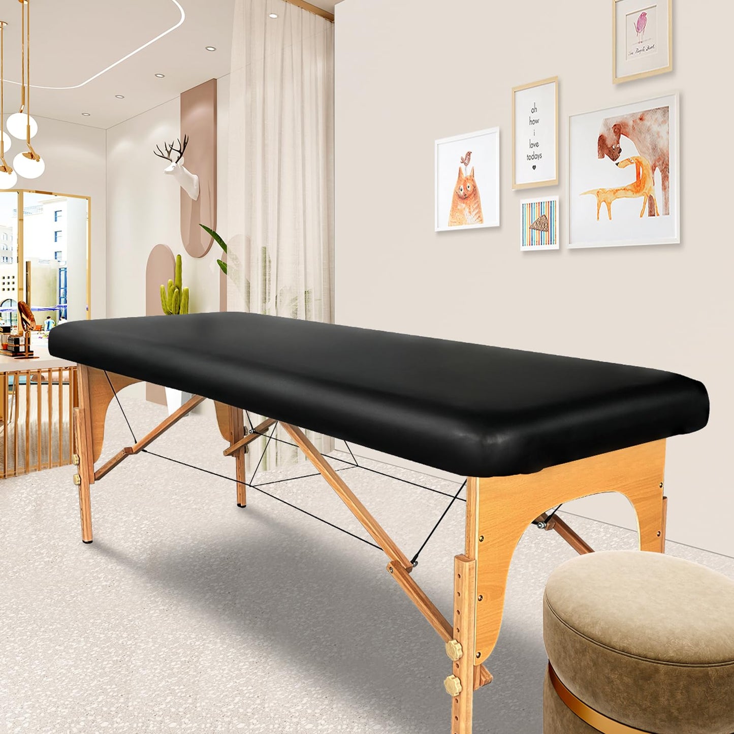 Lufyzora PU Leather Massage Table Cover Waterproof Massage Table Cover Protector Elastic, Odorless & Anti-Wrinkle Wipeable Massage Bed Cover Fitted for 6FT Massage Bed/Spa Bed/Lash Bed (Black, 1Pcs)