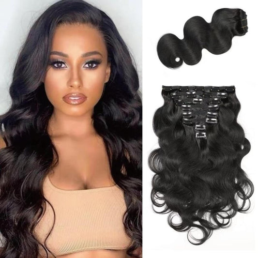 Yacurcur Body Wave Clip Ins Human Hair 8Pcs/Set 120 Gram Body Wave Clip in Hair Extensions 10A Brazilian Virgin Human Hair for Black Women Natural Black Color 16 Inch