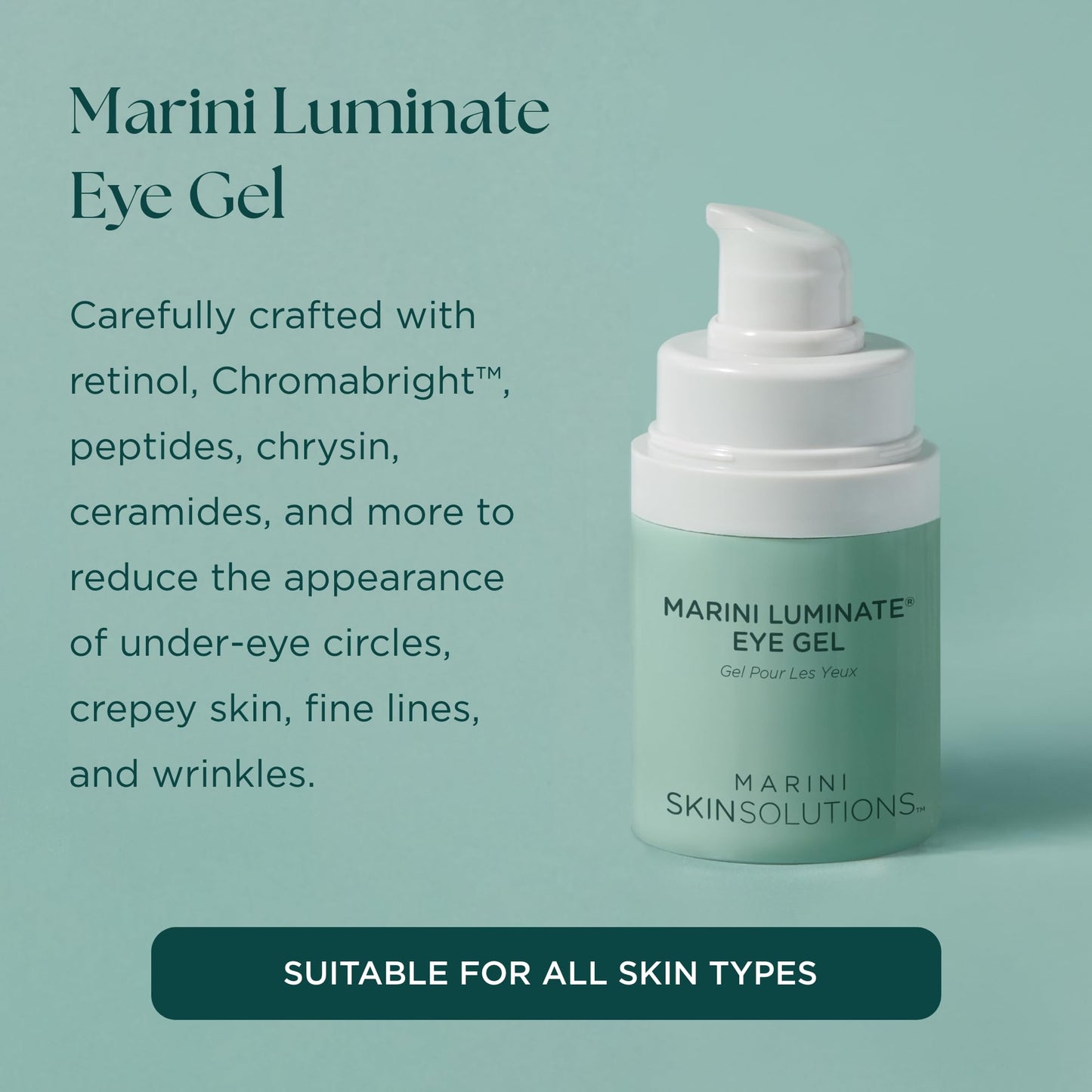 Marini SkinSolutions Luminate Eye Gel - Reduces Appearance of Dark Circles, Crepey Skin, Fine Lines & Wrinkles with Retinol, Chromabright & Peptides - Cruelty Free - Made in the USA - 0.5 fl oz