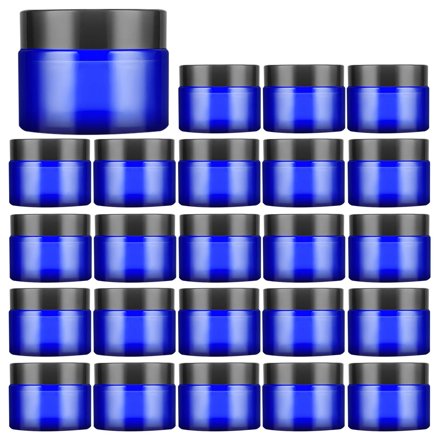 IRON BILL 1 Oz Blue Round Glass Jars with Inner Liners and Black Lids(24PCS) Empty Cream Containers Refillable Cosmetic Vials for Cosmetics, Lotions, Ointment, Body Scrubs & Balms