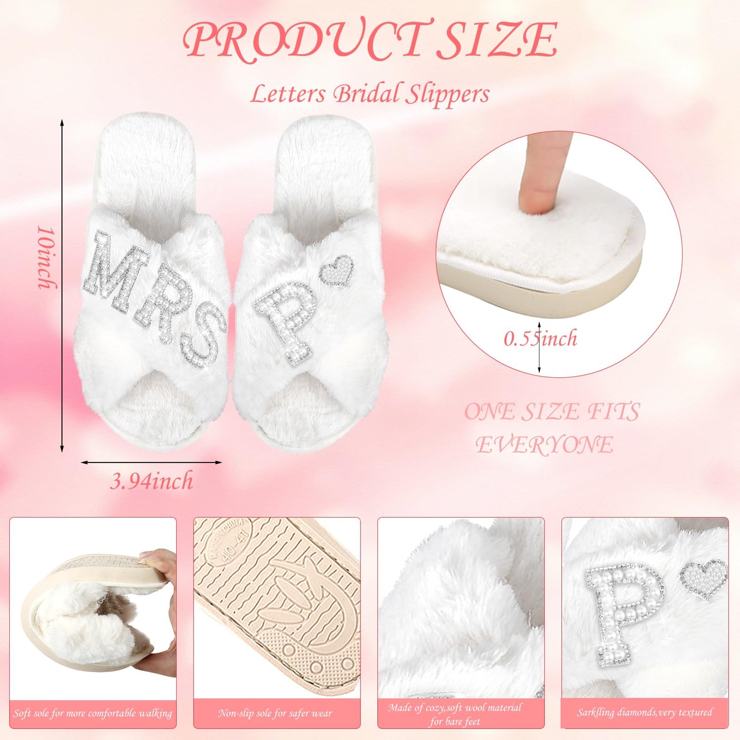 Tkifoda Personalized Initial Letter P MRS Wedding Bride Slippers Robe Makeup Bag, Bride to Be Gifts, Bridal Shower Gifts, Wedding Gift