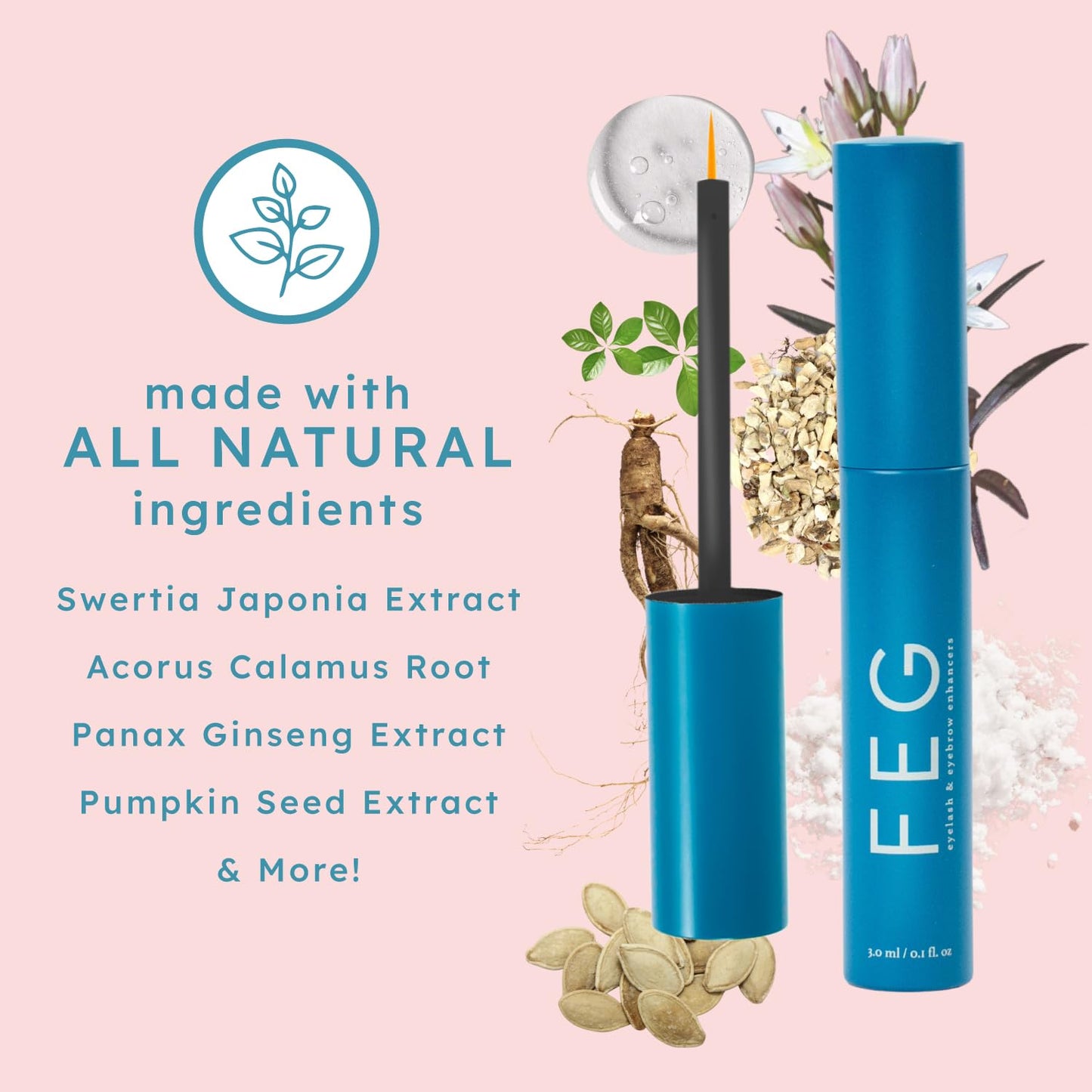FEG Pro Advanced Natural Eyelash Enhancer Serum for Rapid Lash Growth | Extra Strength Lash Serum for Growing Thick, Full, and Long Eyelashes | 3ml | Stimulates Natural Growth