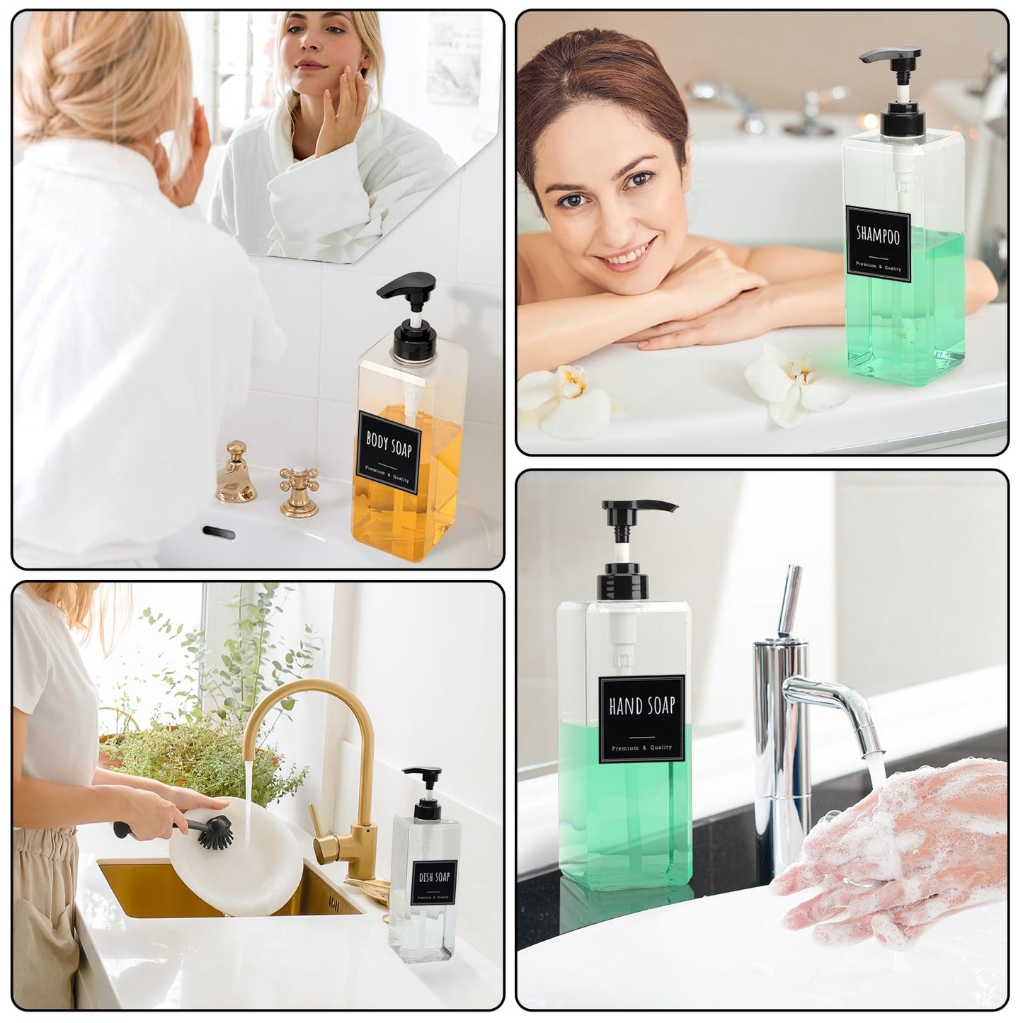 Segbeauty 33.8oz Shampoo and Conditioner Dispenser, 3pcs Square Empty Plastic Bottles with Labels, 1000ml Large Square Hand Soap Dispenser for Bathroom, Body Wash Container Pump Bottle Refillable