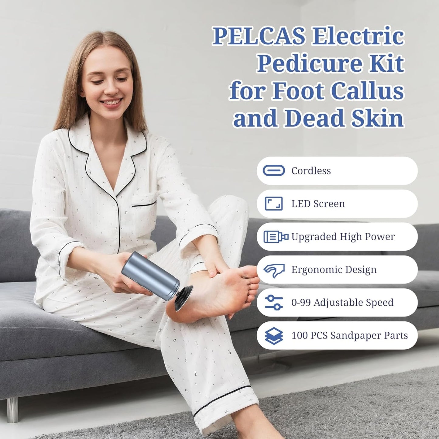 Electric Foot Callus Remover - Upgraded 2-in-1 Manicure & Pedicure Kit with LED Screen | Cordless Grey Filer for Thick Nails