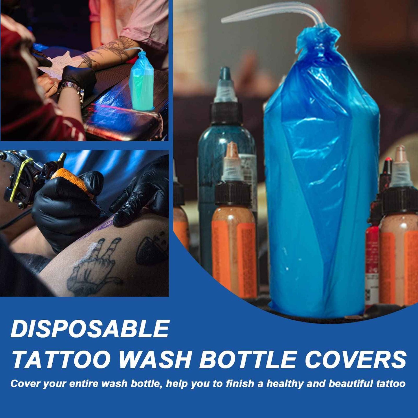 Gakonp 250pcs Tattoo Bottles Bags with 2pcs Wash Bottles 250ml Disposable Squeeze Watering Tool Sleeves for Tattoo Supplies