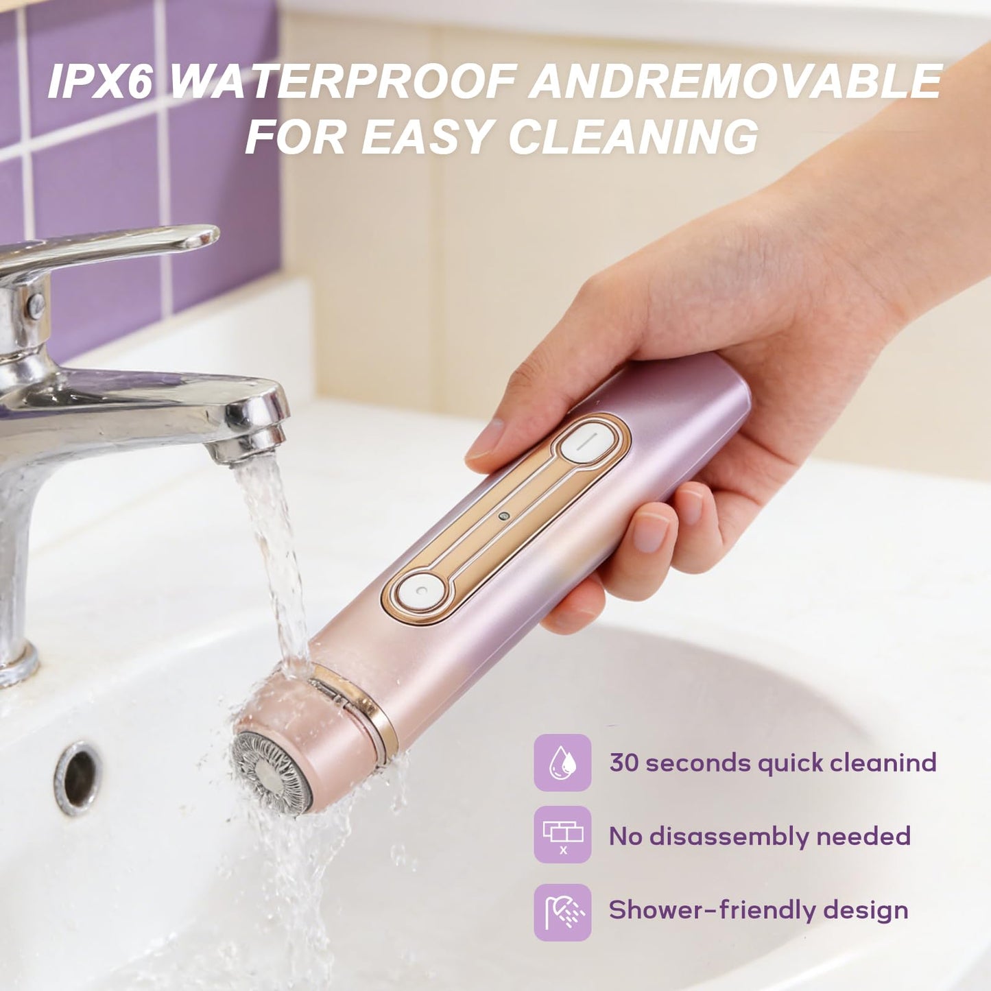 Bikini Trimmer for Women, 2-in-1 Waterproof & Cordless Dual Head Electric Razors, Painless Electric Shaver for Women, Wet/Dry Lady Shaver for Bikini Line, Face, Underarm & Legs,Purple
