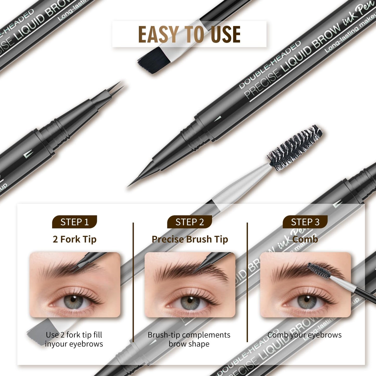 Eyebrow Pencil - 2-in-1 Dual-Ended Microblading Pen with Double-Brush Tip | Long-Lasting Waterproof (Black Brown)