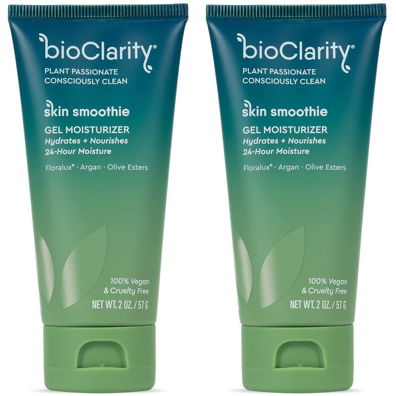 BioClarity Skin Smoothie Gel Moisturizer, 24-Hour Hydration for Normal & Oily Skin, Vegan Formula with Olive, Argan, Ceramide, 2 Fl Oz, Pack of 2