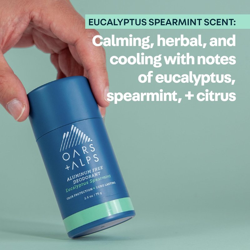 Oars + Alps Aluminum Free Deodorant for Men | Long Lasting Odor Protection, Clear & Free of White Residue, Anti-Chafing Smooth Glide, Dermatologist Tested, Eucalyptus Spearmint, 2pk, 2.6oz