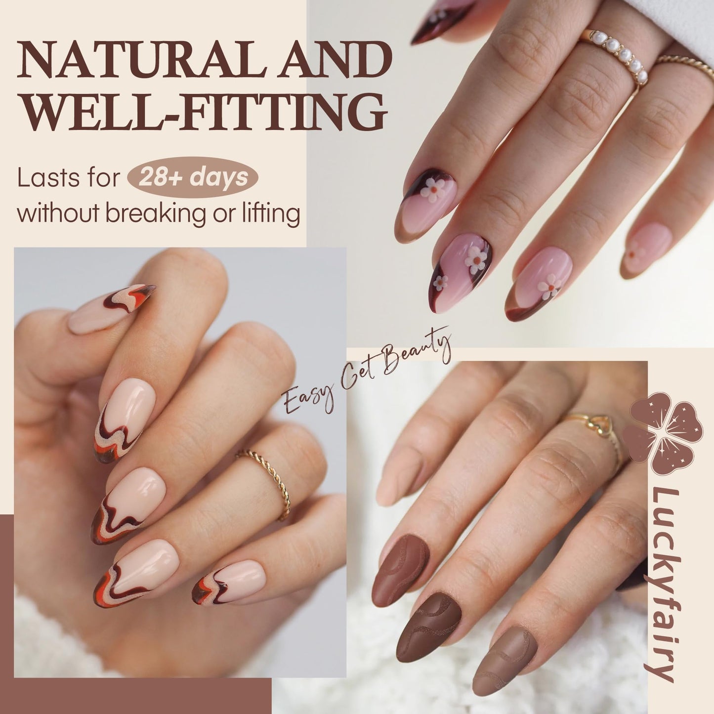 Luckyfairy Almond Gel Nail Tips, 504pcs Double-sided Matte Full Fake Nails, 15 Sizes Soft Pre-buff Full Cover Acrylic False Nails Press On Nail for Extensions DIY Salon