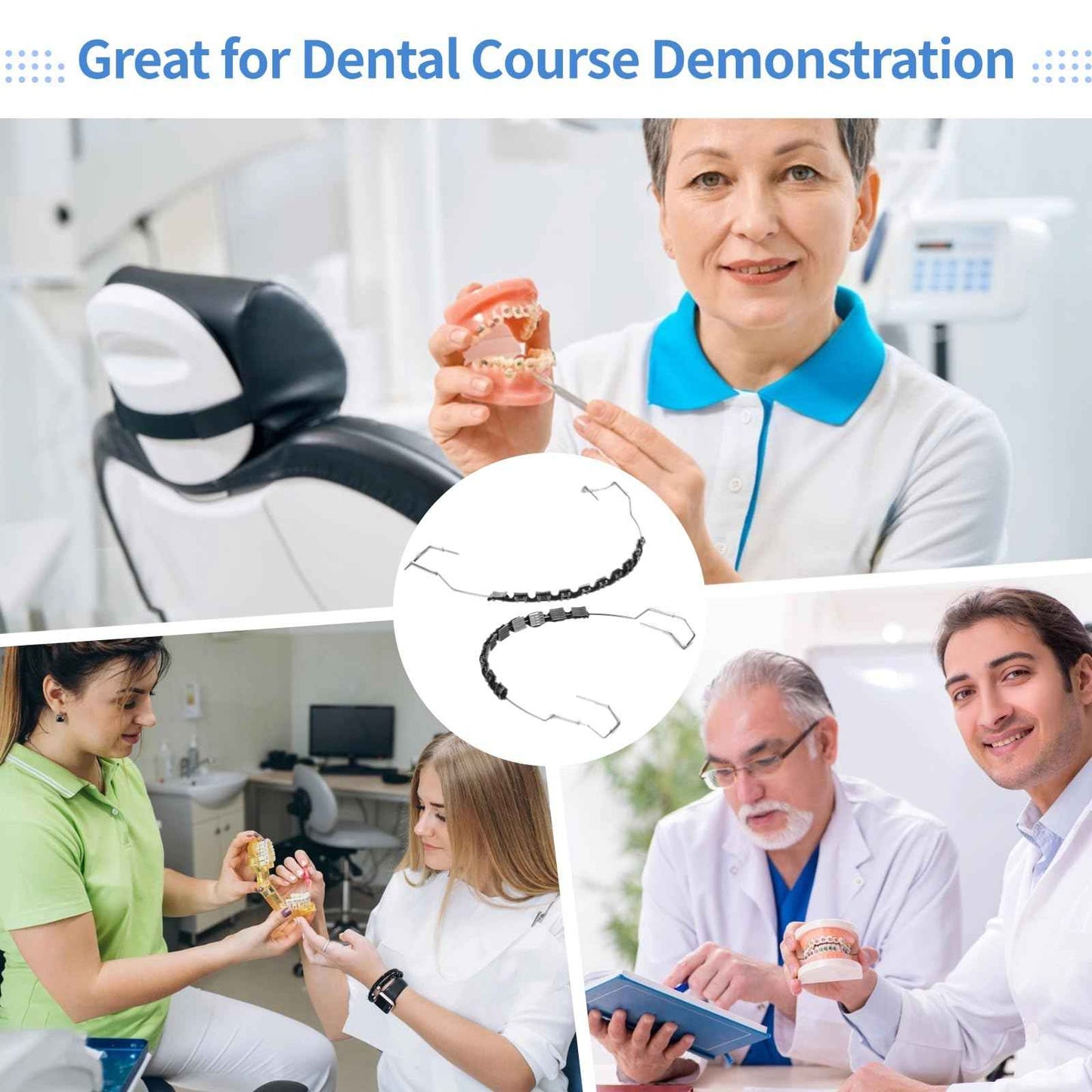 Temporary Fake Braces Kit, Metal Wire Brackets and Orthodontic Ligatures for Dental Students, Fashionable Black Braces for Teeth, Ideal for Practice and Classroom Demonstration