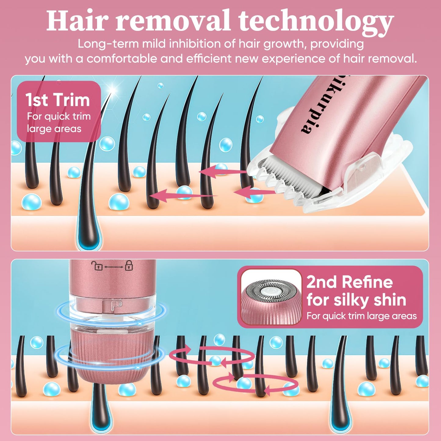 Bikini Trimmer for Women — 2-in-1 Replaceable Women's Facial Razor, Ceramic Blade,Intimate Area Hair Remover, Facial & Body Hair Remover