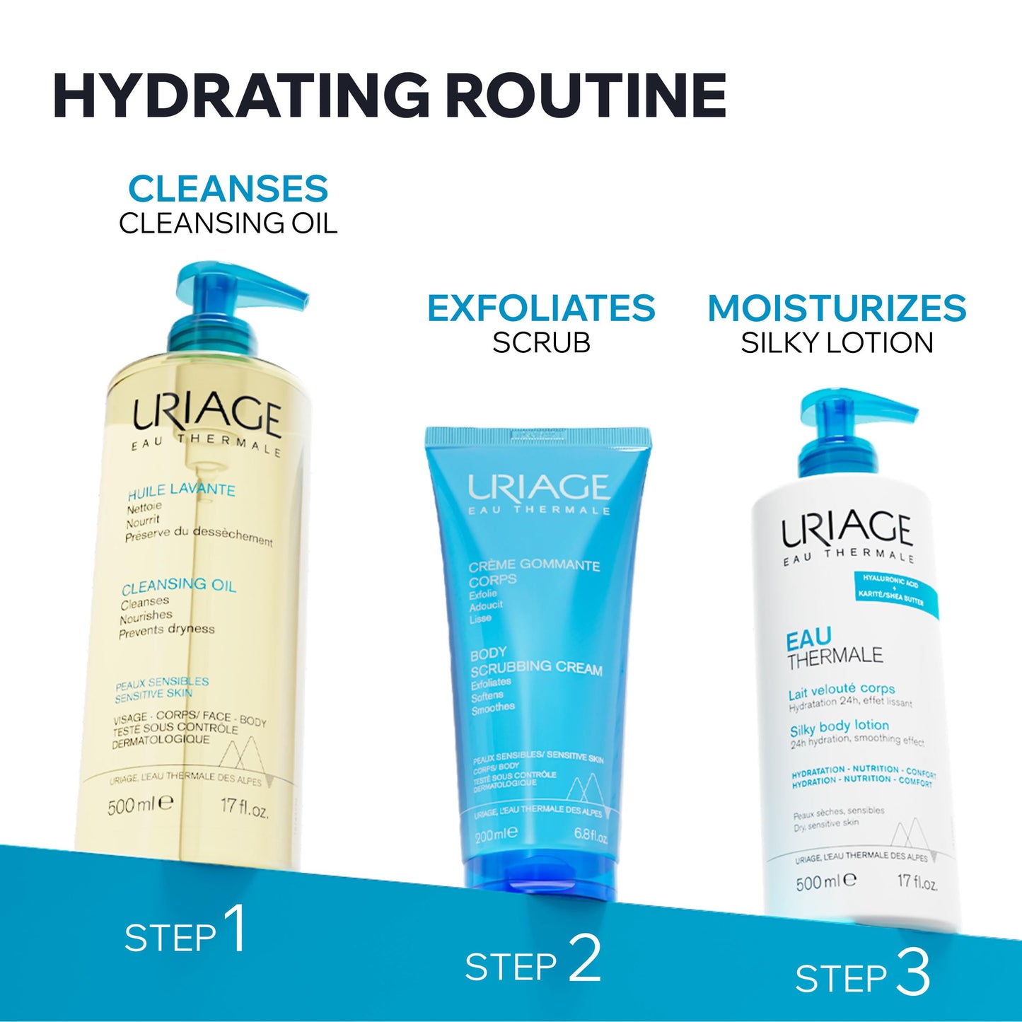 Uriage Eau Thermale Moisturizing Body Lotion With Shea Butter & Hyaluronic Acid, Hydration For 24 Hours, Light Silky Body Moisturizer, Lovely Floral Scent