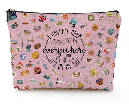 XYZONE World Travel Cosmetic Bag - Perfect Travel Accessories Gift for Women, Toiletry Bag for Her, Cute Traveler Gift, Vacation Essentials Organizer (Pink)