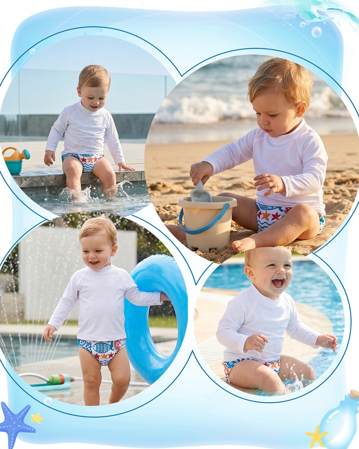 ALVABABY Reusable Swim Diapers for Babies & Toddlers - Adjustable Snap Design | Cartoon Fish, One Size