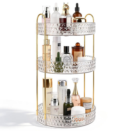 Rotating Makeup Organizer for Vanity, 3 Tier Perfume Skincare Storage for Women, Bathroom Counter Organizer, 360° Spinning Cosmetic Holder for Dresser Countertop, Clear