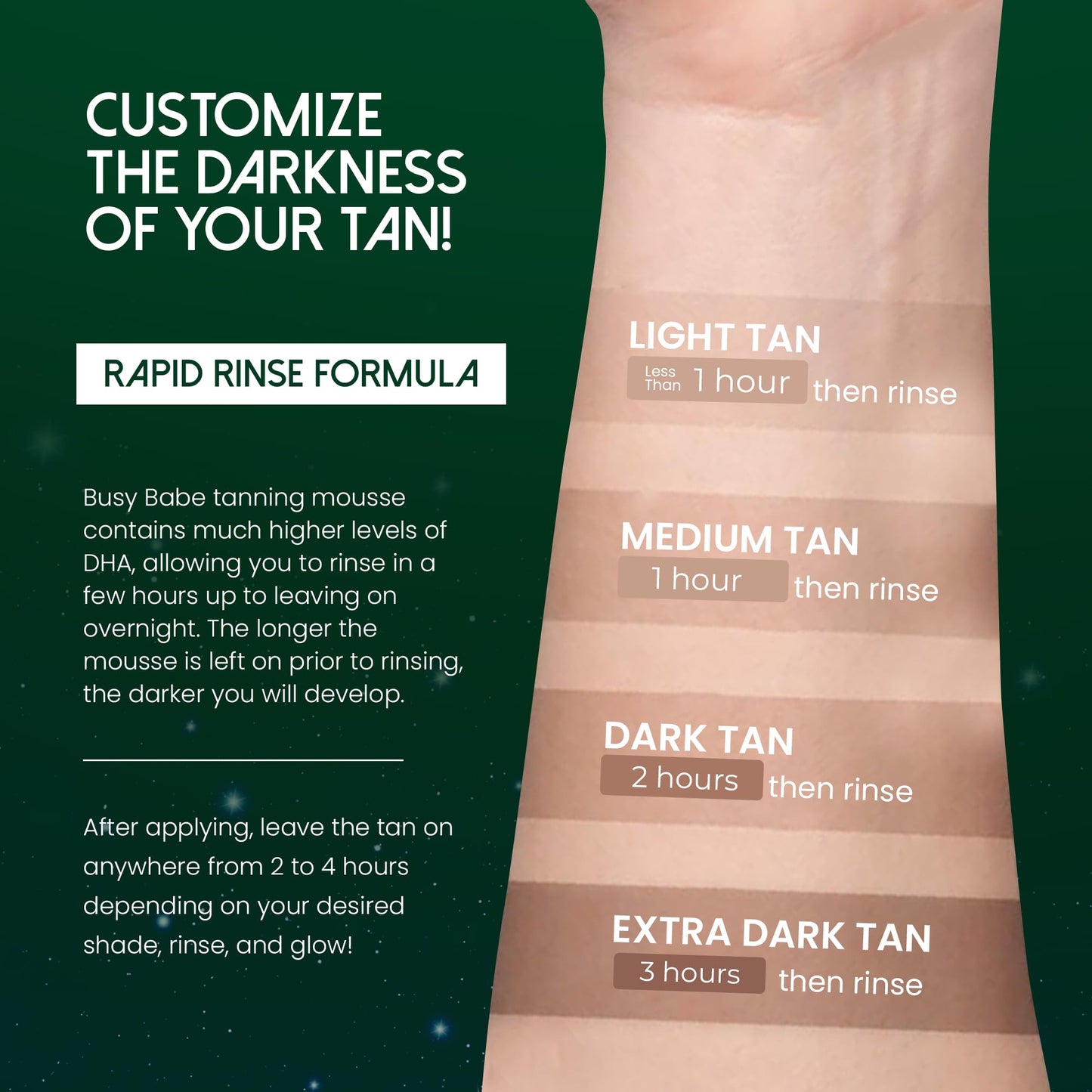 Busy Babe Self Tanner - Golden Nights Express Rapid Dark Tanning Mousse - Deeper Sun-Kissed Glow with Mitt - Vegan, Cruelty-Free, Instant Tan, Self Tanning Mousse Pump - 7.2 oz, No Orange Hues