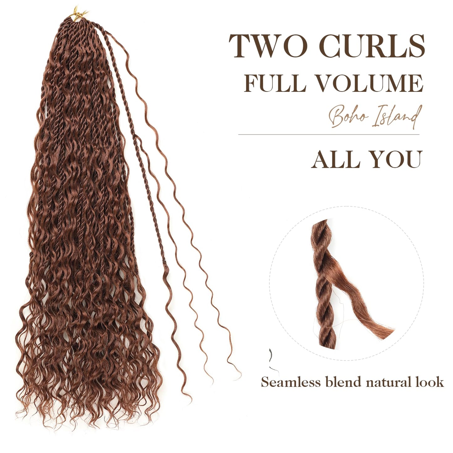 Boho lsland Twist Crochet Hair 24 Inch 8 Packs Medium Auburn Pre-Looped Senegalese Twist Crochet Braids with Curly Ends Synthetic Goddess Twist Crochet Hair for Black Women（30# 24 INCH）