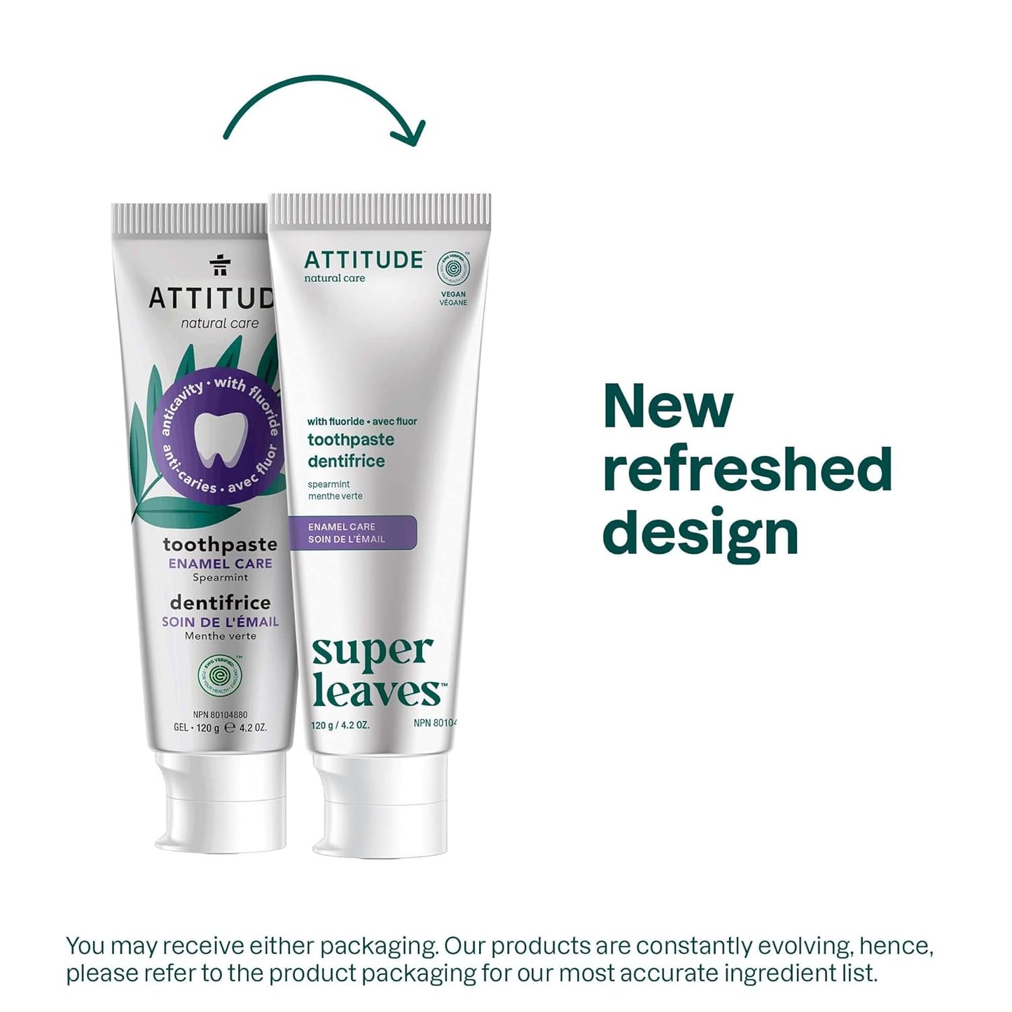 Attitude Enamel Repair Toothpaste - Fluoride & Spearmint Flavor | Vegan, EWG Verified, 4.2 Oz