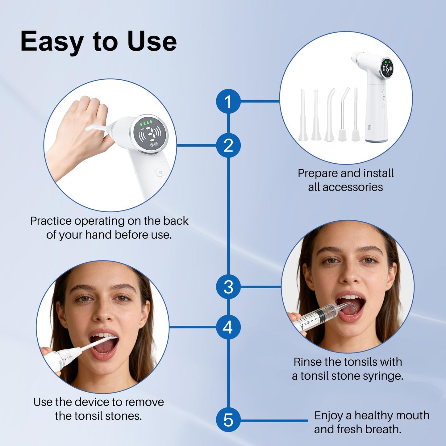 Upgraded Tonsil Stone Remover Tool – Rechargeable Tonsil Stone Vacuum with LED Light & 11-in-1 Probes, for Bad Breath Relief, Safe Silicone/Glass Tip for Tonsilloliths Removal (OFF-White)
