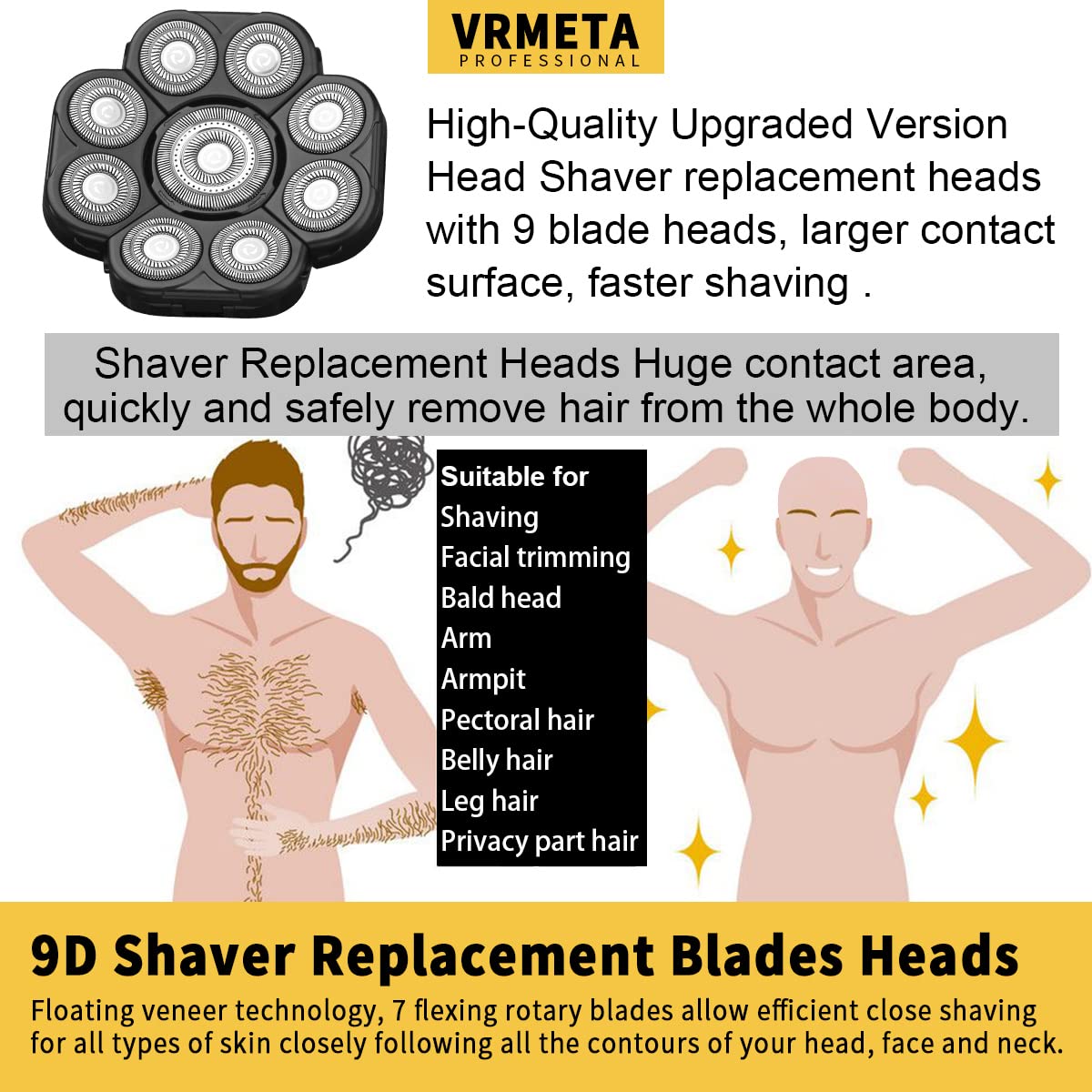 VRMETA Upgraded Version 9 Blades Electric Razor Shaver Heads