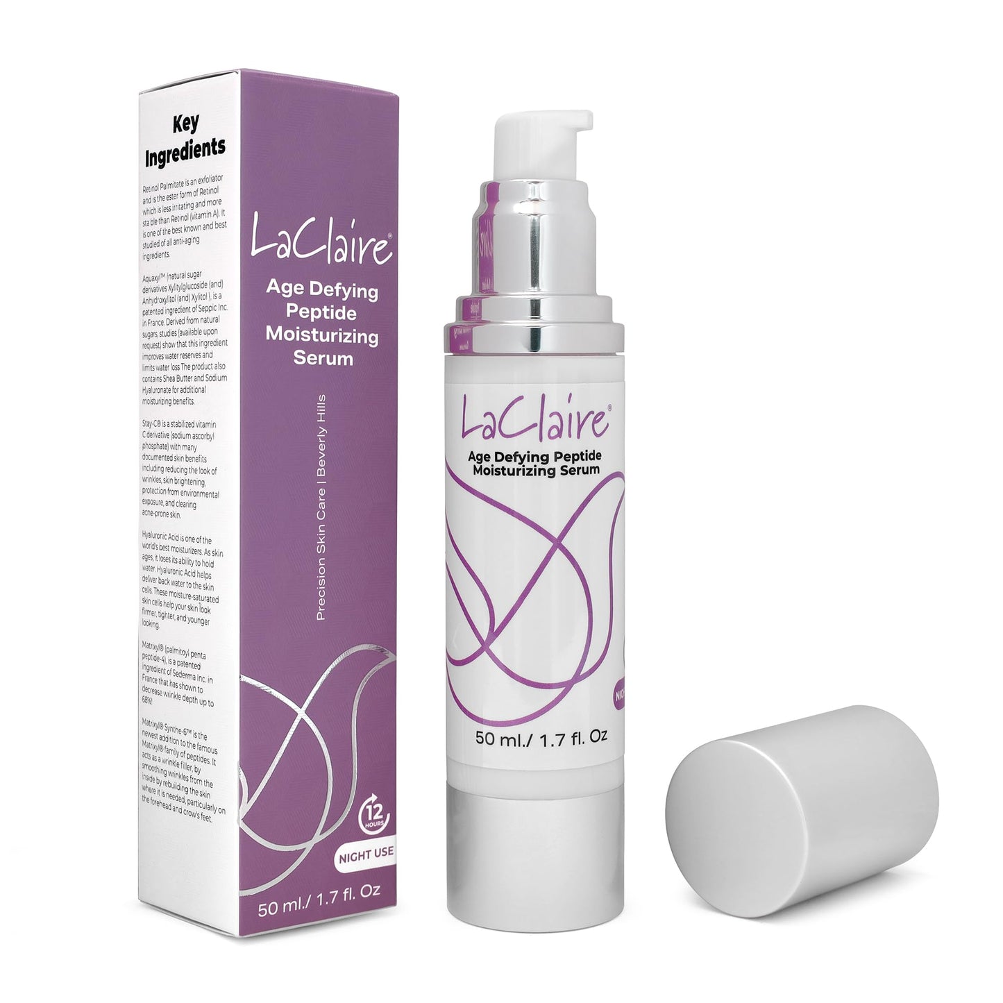 LaClaire Age-Defying Peptide Moisturizing Serum – Retinol Night Treatment with Vitamin C & Aloe Vera – Wrinkle-Reducing & Hydrating, 1.7 oz