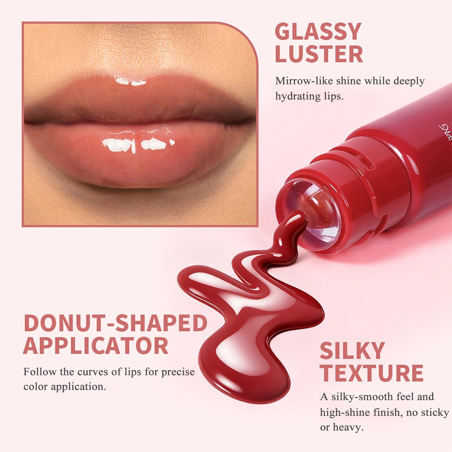 TEEROVA Tinted Lip Serum, High Shine Hydrating Lip Serum with Pluming Polypeptides, Glossy Finish (#5 Cool Pink)