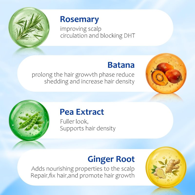 Hair Growth Serum Roll On with 3% Rosemary,3% Batana Oil,2% Pea Extract,2% Ginger Root Oil,Stronger Root,stimulate follicle,Hair Thicker,Hair Loss Treatment,Hair Growth Serum(30ML/1.01FL.OZ)