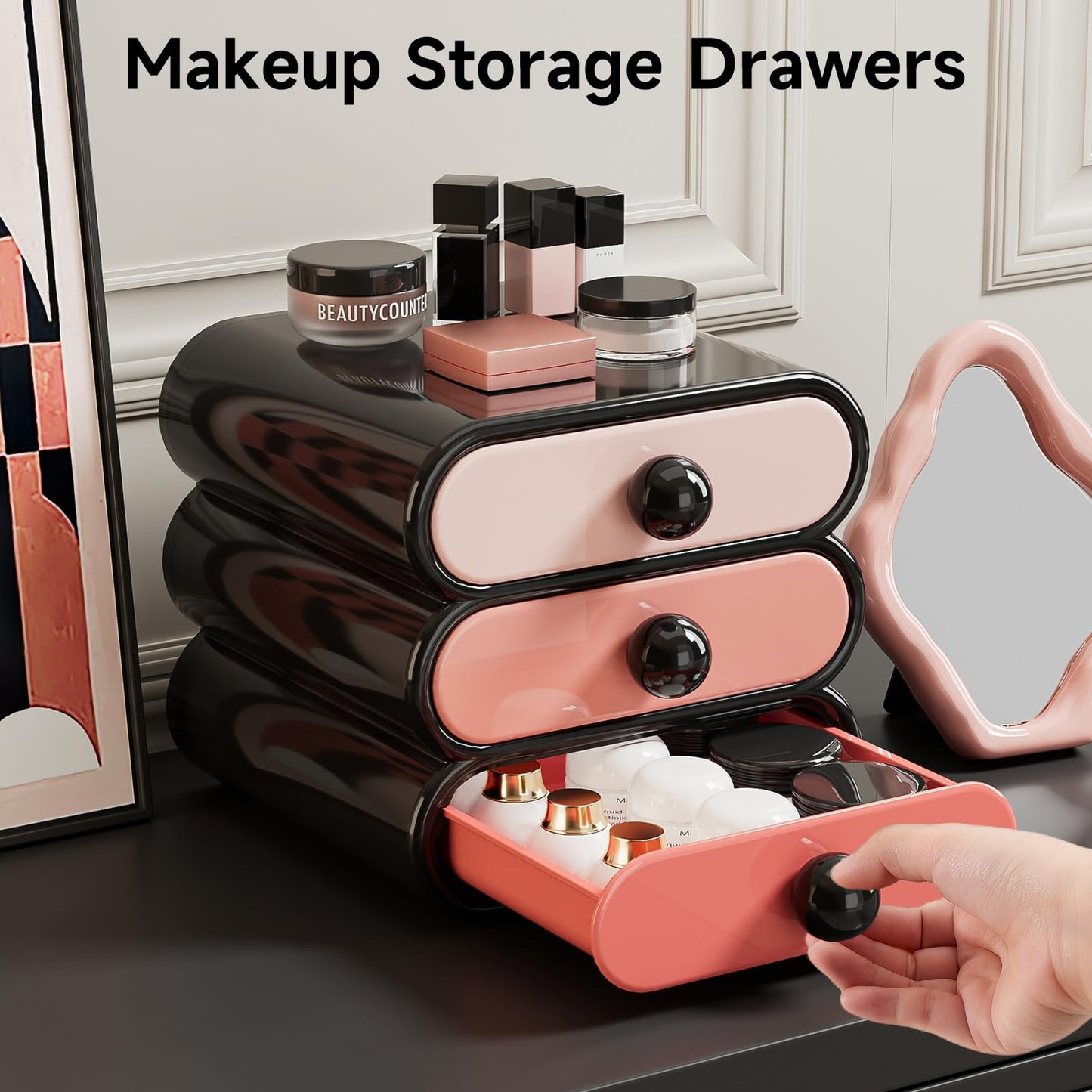 UFORU Multi-drawer Storage Organizer, Compact Vanity Drawer Organizer Set for Makeup, Small Plastic Storage Box for Bathroom, Dorm, Desk, Office