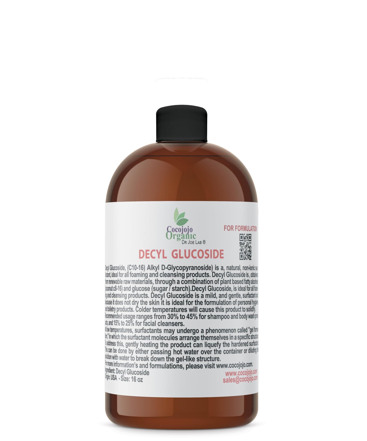 Dr Joe Lab Decyl Glucoside Natural Surfactant - Surfactants for Soap Making, Lauryl Glucoside, DIY Shower Gel, Skin Care, Body and Face Wash, Plant Derived, Natural - 16 Oz