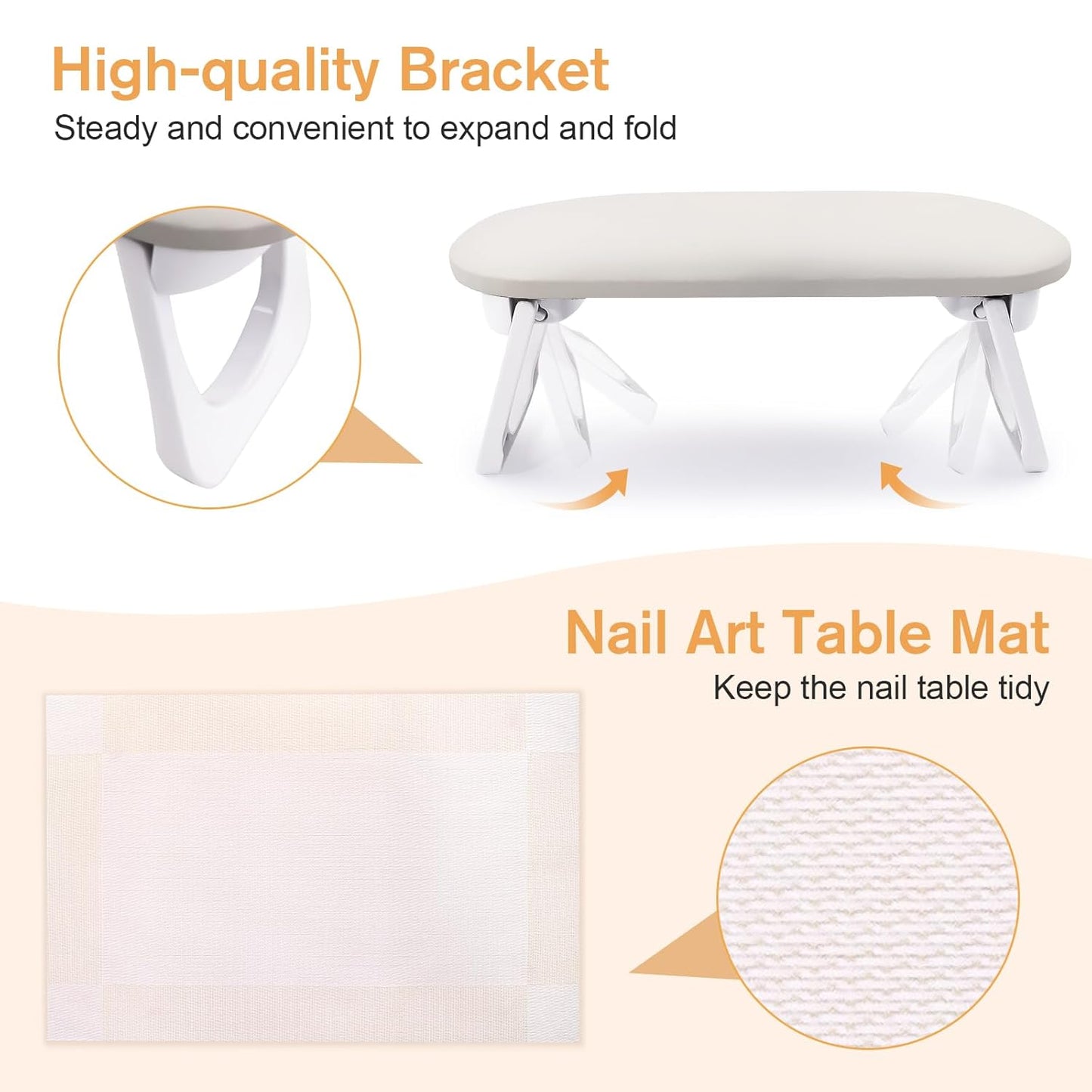 Nail Arm Rest - Foldable PU Leather Cushion for Acrylic Nails | Light Gray Hand Holder for Manicure & Pedicure