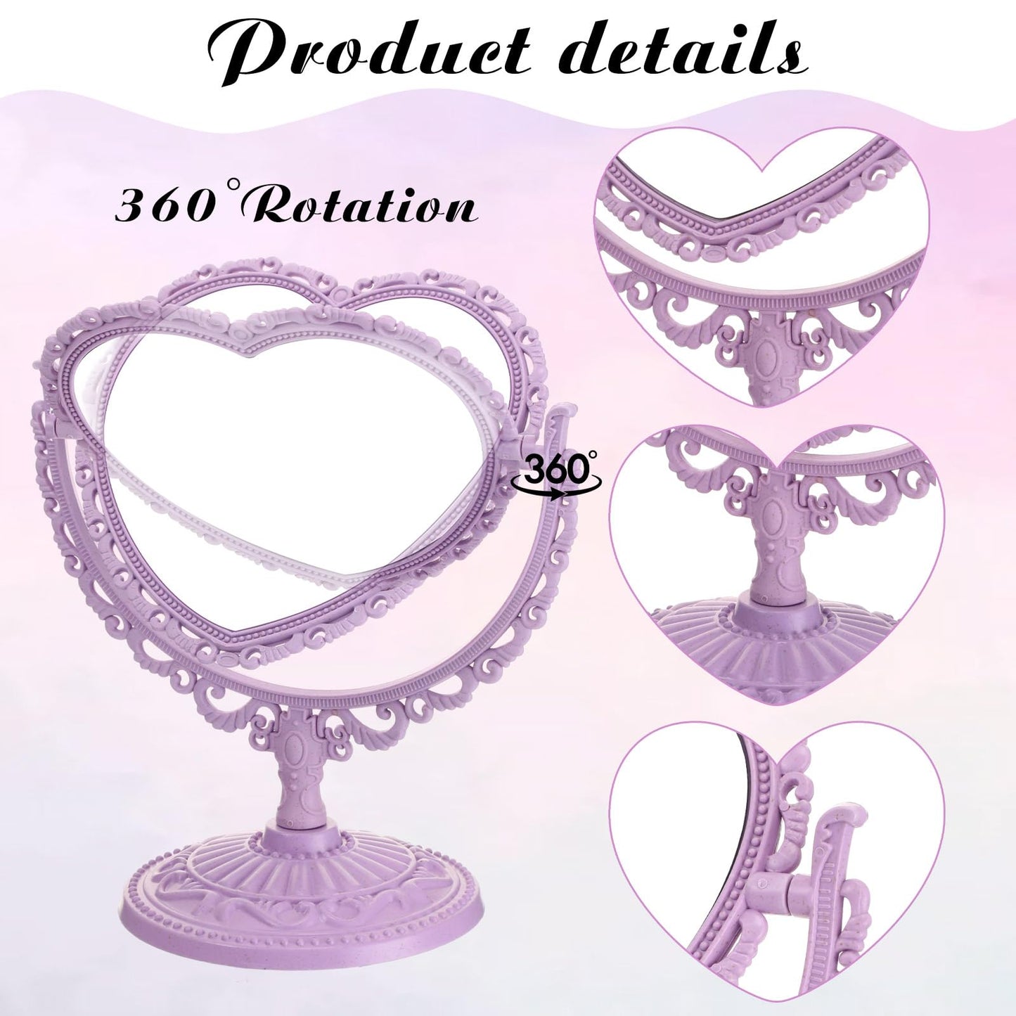 Lineshading 8 Pcs Heart Mirror Purple Pink Heart Shaped Mirror Spa Party Supplies for Girls Makeup Spa Birthday Party Favors