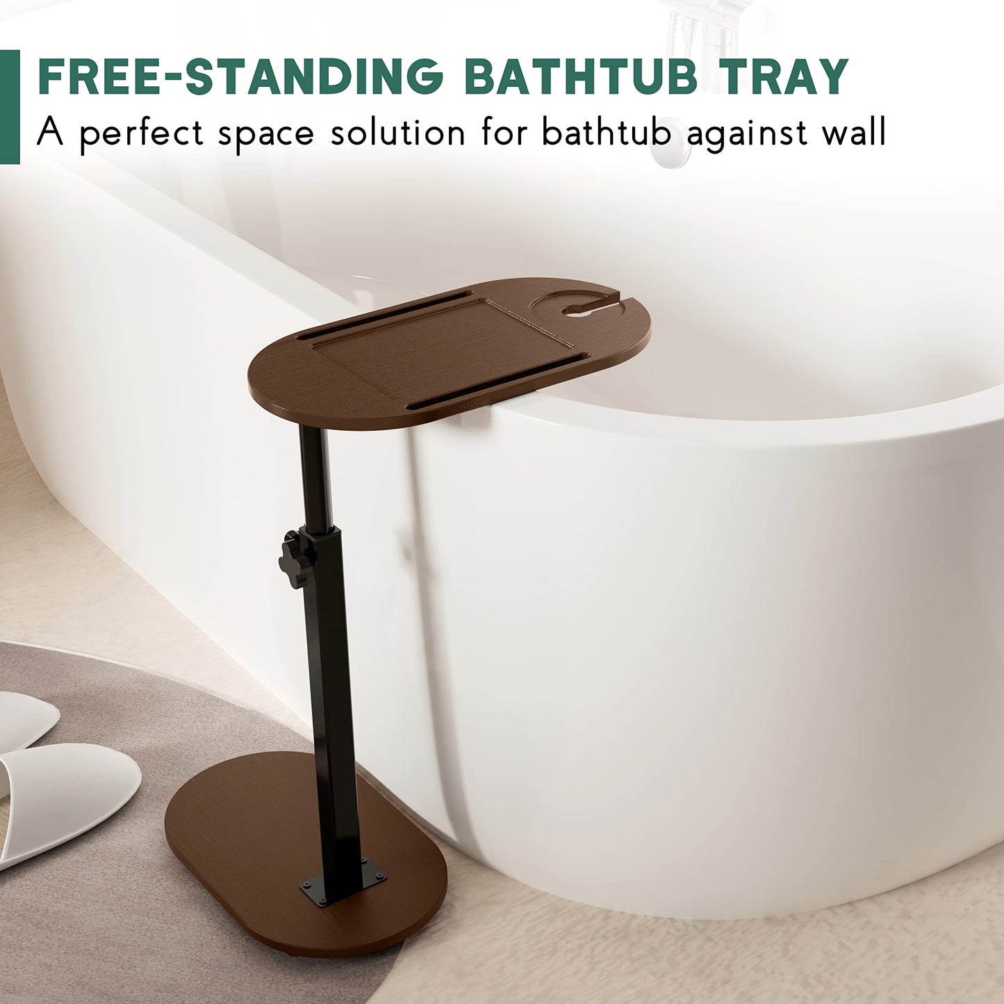 Yumkfoi Bamboo Bathtub Tray Table with Adjustable Height and Freestanding