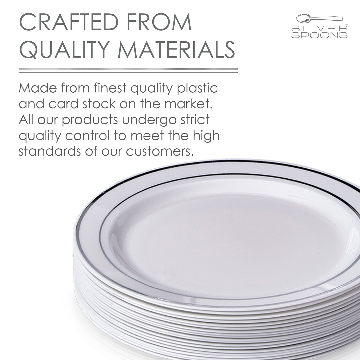 Silver Spoons DISPOSABLE DINNERWARE SET, 10 Salad Plates (Silver Glare, 7.5')