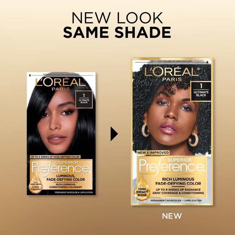 L'Oreal Paris Hair Color - Superior Preference Luminous Fade-Defying Dye | Ultimate Black, 9 Weeks of Radiance