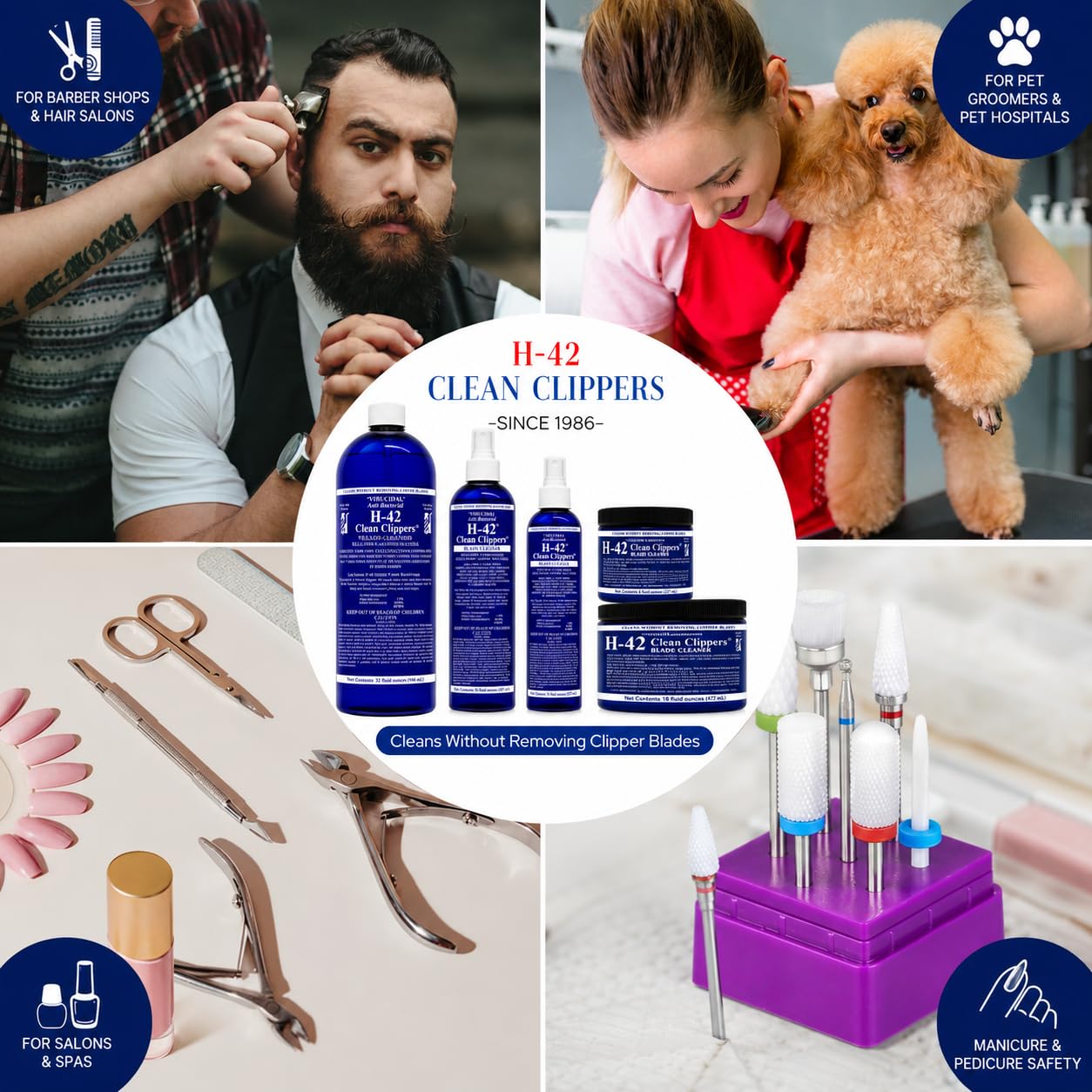 Skin Revolution H-42 Professional Clipper Blade Cleaner - Waterless, Cleans & Cools, 16oz Spray Bottle